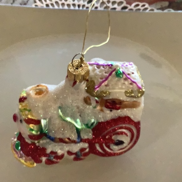 Glass train, ornament, red white and green, cute face take them home and… - Picture 2 of 7